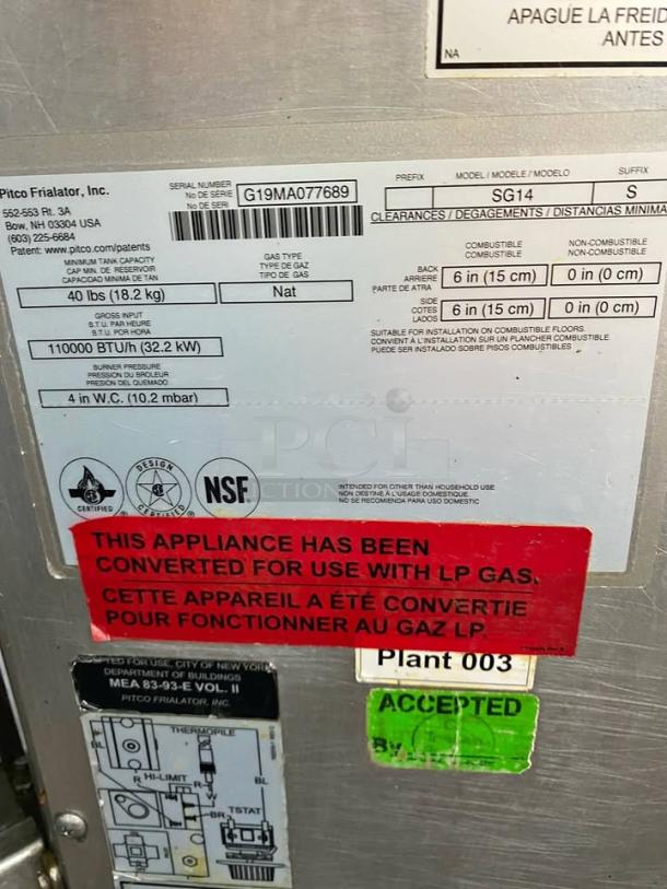 🔥Fry Like a Pro!🔥Pitco Frialator SG14 Commercial Gas Deep Fryer - LP Gas!  Boost your kitchen's output with this high-performance Pitco Frialator SG14 deep fryer! Renowned for durability and efficiency, Pitco fryers are a top choice for busy commercial kitchens. This unit is perfectly suited for restaurants, food trucks, catering services, or any operation demanding reliable high-volume frying. - Image 2 of 3