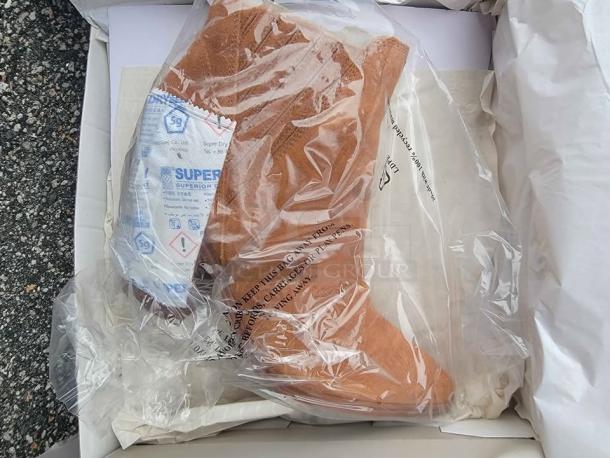Marc Fisher Alva ankle boots in tan suede, size 7.5 M, new in box, packaged in plastic with desiccant.