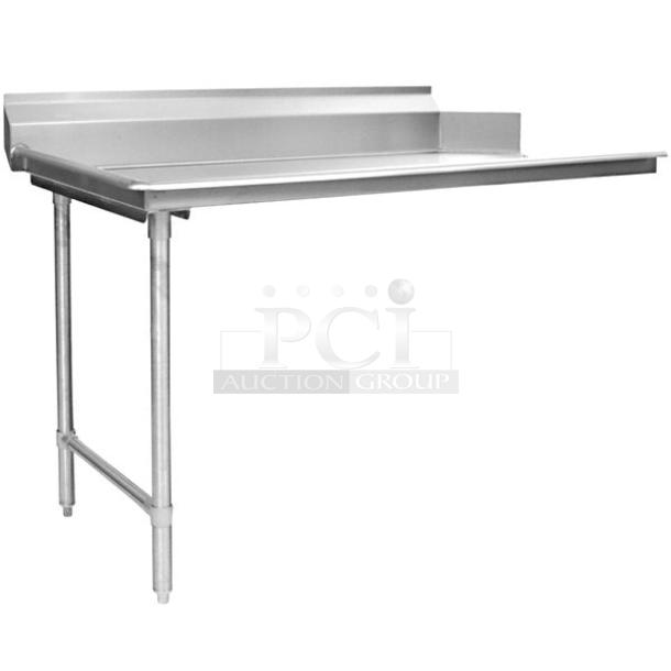 4' stainless steel dishwashing table with left side configuration, featuring a raised backsplash and sturdy legs.
