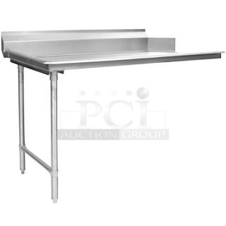 4' stainless steel dishwashing table with left side configuration, featuring a raised backsplash and sturdy legs.