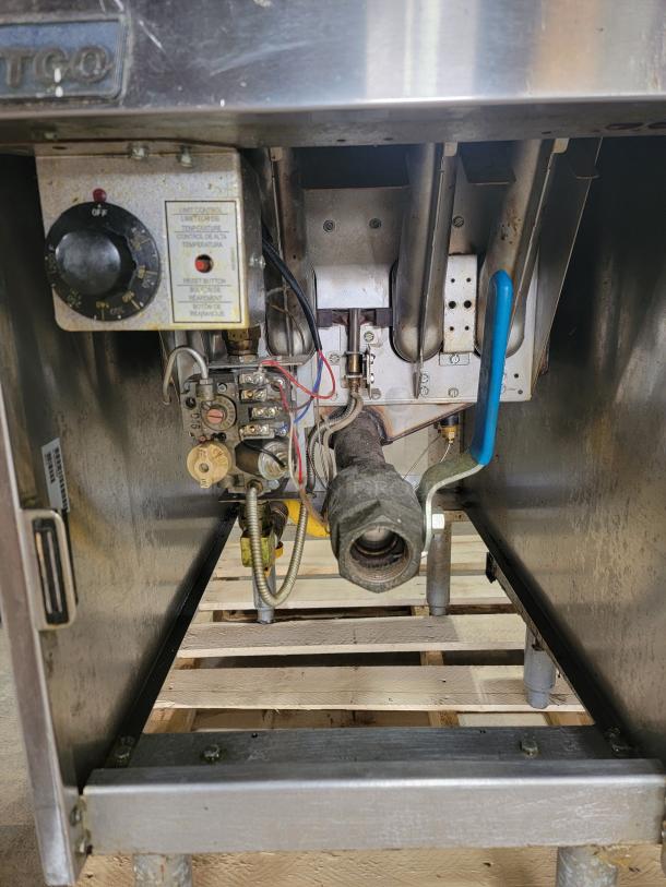 Pitco Frialator SG14 commercial gas deep fryer, internal view showing LP gas components and control panel. Great condition.
