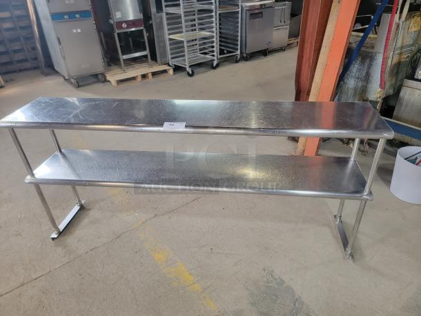 Amgood 6' stainless steel double over shelf, sturdy design, minor surface wear, ideal for kitchen organization.