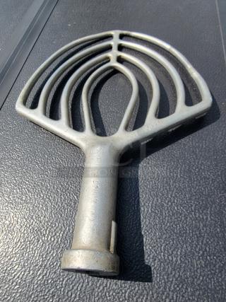 Hobart S-60B mixer beater, durable metal, fits Hobart S Series stand mixers, slight wear, visible brand marking.
