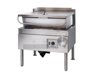 Cleveland tilt skillet, stainless steel, electric controls, brand logo visible, excellent condition, ideal for commercial kitchens.