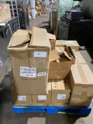 BRAND NEW! MIXED PALLET! Steelite International Distinction Organics Collection Commercial White 8” Embossed Plate! 24 Per Case! Model: 9002C647! With Cambro Camwear Series Commercial Clear Polycarbonate ¼-Size Notched Food Pan Lid/Cover! Model: 40CWCHN135! With Winco Commercial Aluminum 10” Round Ride-Rim Pizza Pan! Model: APZT-10! With Winco Commercial Clear Polycarbonate ½-Size Drain Shelf! Model: SP72DS! With TableCraft Commercial Beechwood 16” Wooden Spoon! Model: W16! With Winco Commercial Clear 32 Oz. Water/Beverage Pitcher! Model: WPS-32! & MORE! 41X Your Bid! - Item #1192600