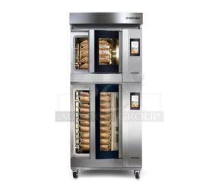 NEW! OUT OF THE BOX! Wiesheu! 2018! Late Model! Dibas-Blue Series Commercial Stainless Steel Electric Powered Double Stacked In-Store Baking Oven! With Active Steam Technology! With Steam Reducer Condensate Exhaust Hood! Model: X3202 / X3002 / X0464 SN: 10382396 / 10382404 / 10382387! 208V 3 Phase! On Legs! 2X Your Bid Makes One Unit!