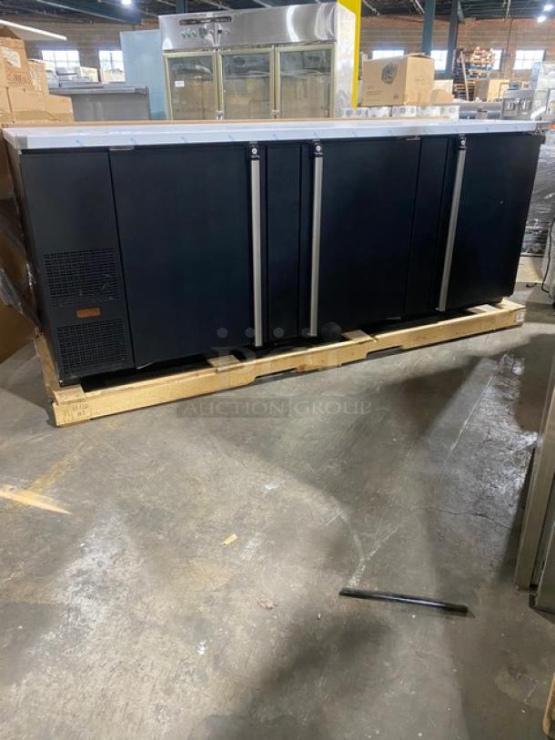NEW! Micro Matic Pro-Line E-Series Commercial Black 3 Door Refrigerated Back Bar Cooler! With Stainless Steel Worktop! With Lock & Keys! Model: MBB-94 ESN: 8101869696! 115V 1 Phase! - Image 2 of 11