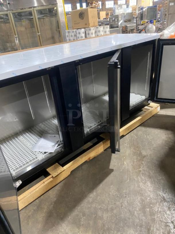 NEW! Micro Matic Pro-Line E-Series Commercial Black 3 Door Refrigerated Back Bar Cooler! With Stainless Steel Worktop! With Lock & Keys! Model: MBB-94 ESN: 8101869696! 115V 1 Phase! - Image 7 of 11