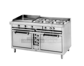BRAND NEW! Lang Commercial Stainless Steel Electric Powered Heavy Duty Flat Griddle/6-Burner French Plate Split-Top Range! With Double Oven Base! Model: R60S-ATJ SN: R600623A0001!