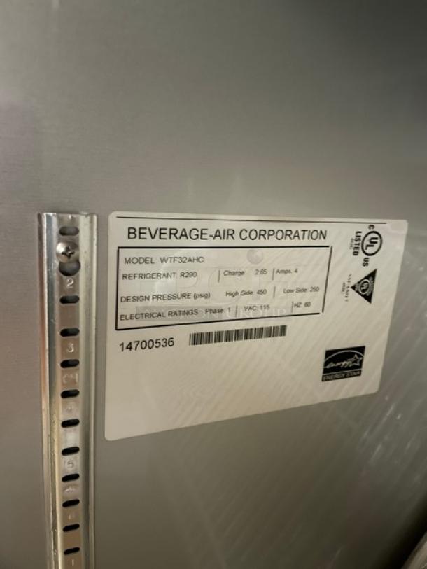 BRAND NEW! Beverage-Air Commercial Stainless Steel Solid Single Door Flat Top Worktop Freezer! Energy Star Certified! With Poly Coated Wire Racks! Model: WTF32AHC SN: 14700536! 115V 1 Phase! - Image 11 of 12