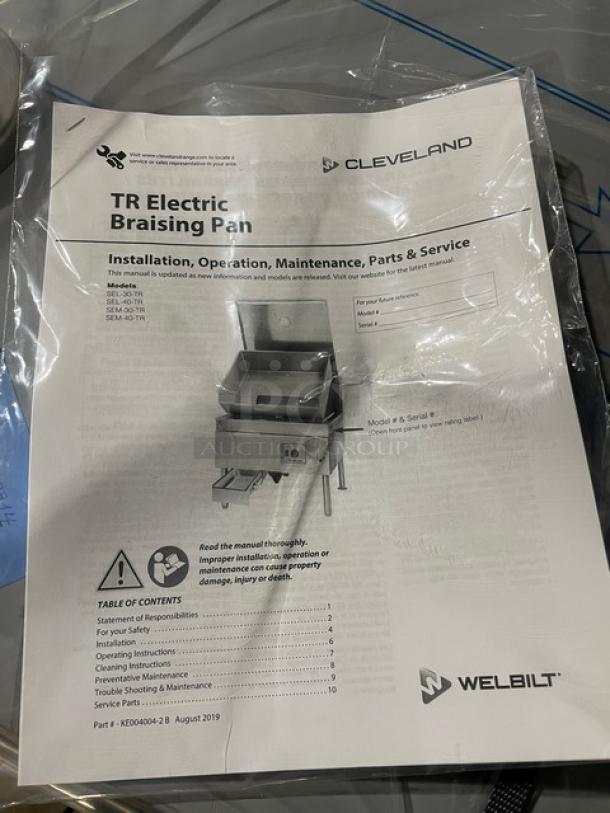 BRAND NEW! Cleveland Range! 2024! Late Model! DuraPan Series Commercial Stainless Steel Electric Powered 30 Gal. Ultra Tilt Skillet/Braising Pan! With Thermostatic Control! Model: SEL30TR SN: 240223053314! 208V 3 Phase! On Legs! - Image 10 of 13