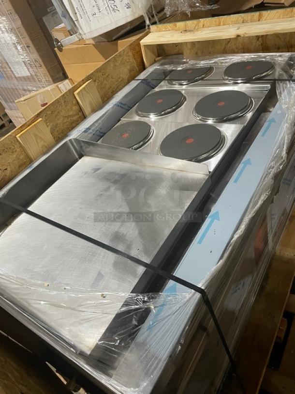 BRAND NEW! Lang Commercial Stainless Steel Electric Powered Heavy Duty Flat Griddle/6-Burner French Plate Split-Top Range! With Double Oven Base! Model: R60S-ATJ SN: R600623A0001! - Image 9 of 13