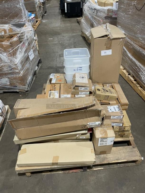 BRAND NEW! MIXED PALLET! Cambro Lugano Series Commercial Clear 9" Easy Grip Tongs! Model: TGG9135! With Carlisle Sparta Spectrum Galaxy Series Commercial White 2" Wide Pastry/Basting Brush! With Nylon Bristles! Model: 4039102! With Carlisle Commercial Melamine Heavy Duty 10"x14" Rectangular 6-Compartment Meal Tray! Model: 4398050! With Cambro CamSquares Series Commercial Translucent 18 Qt. Square Food Storage Container! Model: 18SFSPP190! With Carlisle Flo-Pac Series Commercial Black 24" Straight Blade Squeegee! Model: 361202400! & MORE! 44X Your Bid! - Image 1 of 9