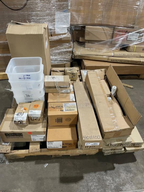 BRAND NEW! MIXED PALLET! Cambro Lugano Series Commercial Clear 9" Easy Grip Tongs! Model: TGG9135! With Carlisle Sparta Spectrum Galaxy Series Commercial White 2" Wide Pastry/Basting Brush! With Nylon Bristles! Model: 4039102! With Carlisle Commercial Melamine Heavy Duty 10"x14" Rectangular 6-Compartment Meal Tray! Model: 4398050! With Cambro CamSquares Series Commercial Translucent 18 Qt. Square Food Storage Container! Model: 18SFSPP190! With Carlisle Flo-Pac Series Commercial Black 24" Straight Blade Squeegee! Model: 361202400! & MORE! 44X Your Bid! - Image 2 of 9