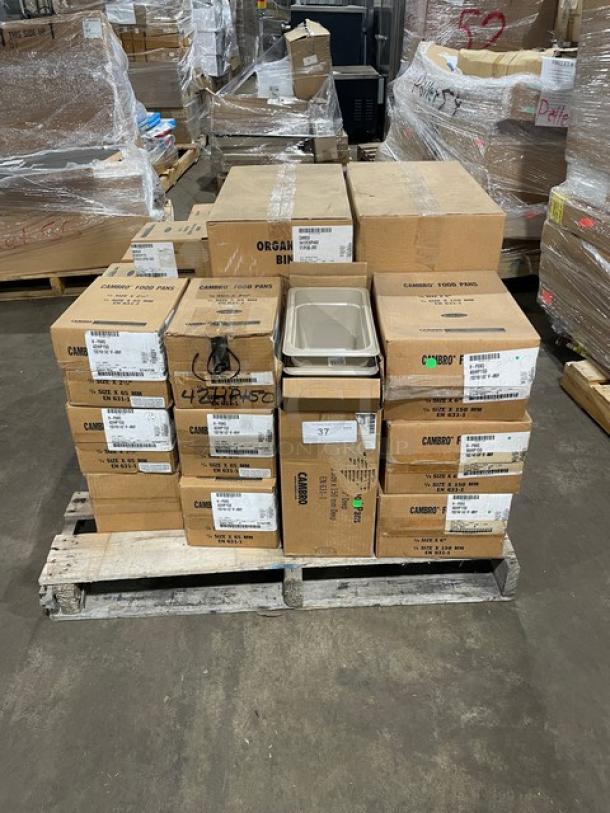BRAND NEW! MIXED PALLET! Cambro Commercial Speckled Gray 12"x5" Versa Organizer Bin! Model: 5412CBP480! With Cambro H-Pan Series Commercial Amber 1/4-Size 2.5" Deep High-Heat Food Pan! Model: 42HP150! With Cambro H-Pan Series Commercial Amber 1/4-Size 6" Deep High-Heat Food Pan! Model: 46HP150! With Cambro Camwear Series Commercial Black 1/6-Size Food Pan Lid/Cover! Model: 60CWCH110! & More! 72X Your Bid! - Image 1 of 11