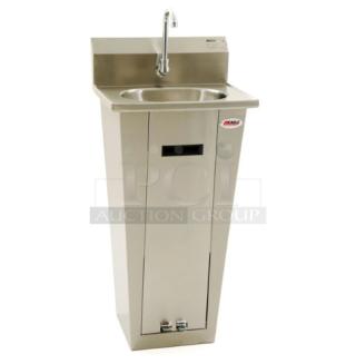BRAND NEW! Eagle Group Commercial Stainless Steel Pedestal Style Hand Washing Sink! With Foot Operated Pedals & Goose Neck Faucet! Model: YHSA-10-0275-00 SN: 2102241414!