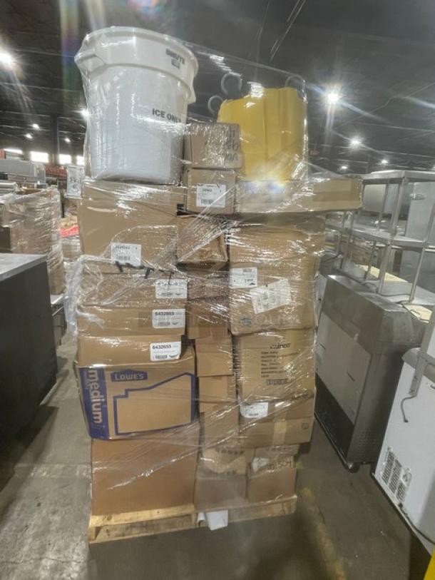 BRAND NEW! MIXED PALLET! Vollrath Super Pan V Series Commercial Stainless Steel Full-Size 4" Deep Anti-Jam Perforated Steam Pan! Model: 30043! With Vollrath Commercial Stainless Steel 1.25 Oz. Squeeze Disher/Scooper! Model: 47156! With Choice Commercial Stainless Steel 8 Qt. Mixing Bowl! Model: 407SSMXB38! With Nemco Commercial 1" Square Cut Replacement Blade Set! Model: 536-4! With Taylor Commercial Indoor/Outdoor Stick On Thermometer! Model: 5380N! With Winco Commercial Clear 32 Oz. Scoop! Model: PS-32! With Winco Commercial Aluminum 5.5 Qt. Fryer/Pasta Pan! Model: ALSP-5! With Update International Commercial Yellow Foldable "Wet Floor" Sign! Model: WFC-27! With Rubbermaid WaveBrake Series Commercial Yellow 35 Qt. Mobile Mop Bucket! With Casters! Model: 2064914! With Vollrath Wear-Ever Series Commercial Tapered Aluminum 10 Qt. Saucepan! Model: 68310! & MUCH MORE! 80X Your Bid! - Image 4 of 11