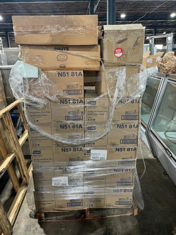 BRAND NEW! MIXED PALLET! Tork Commercial White 1/8-Fold Universal Dinner Napkin! Model: N5181A! With Flat Tech Commercial 1/4" Thread Equalizing Table Leveler! Model: FRB1003A01! With Rubbermaid BRUTE Series Commercial White 44 Gal. Round Waste Can Lid/Cover! Model: FG264560WHT! With Admiral Craft Commercial 12" Mesh Skimmer! Model: WSK-12! & MORE! 30X Your Bid! - Image 3 of 8