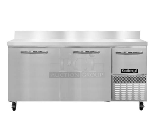 BRAND NEW! Continental Commercial Stainless Steel 2-1/2 Door 68" Extra-Deep Worktop Freezer! With Back Splash! Model: FA68NBS SN: 161C2349! 115V 1 Phase! - Image 1 of 11