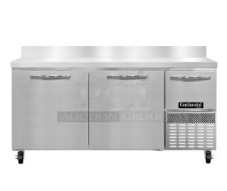 BRAND NEW! Continental Commercial Stainless Steel 2-1/2 Door 68" Extra-Deep Worktop Freezer! With Back Splash! Model: FA68NBS SN: 161C2349!