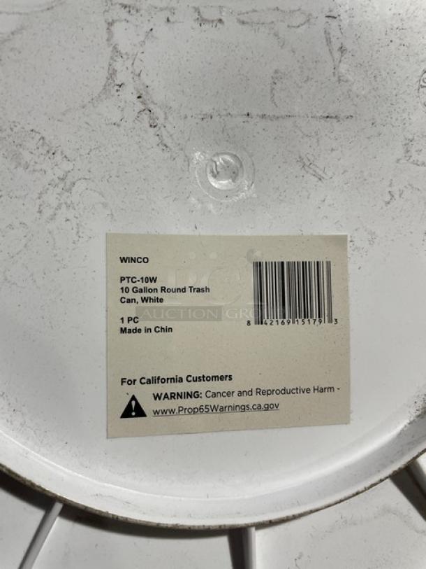BRAND NEW! Winco Commercial White Round 10 Gal. Trash Can/Cover Combo! Model: PTC-10W/PTCL-10W! 4X Your Bid! - Image 10 of 10