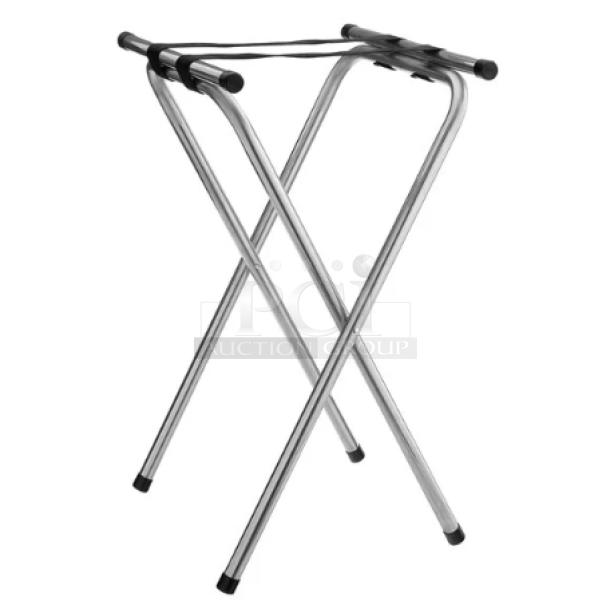 BRAND NEW! Commercial Chrome-Plated Folding Double-Bar Tray Stand! 3X Your Bid! - Image 1 of 7