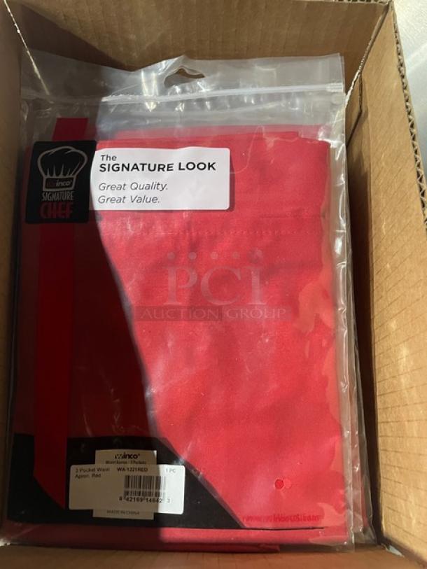 BRAND NEW! Winco Signature Look Collection Commercial Red 3-Pocket Waist Apron! Model: WA-1221RED! 12X Your Bid! - Image 4 of 7