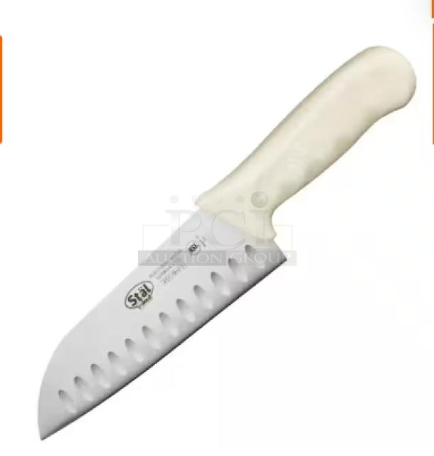 BRAND NEW! Winco Stal Series Commercial High Carbon German Steel 7” Santoku Knife! With White Grip Handle! Model: KWP-70! 4X Your Bid! - Image 1 of 9