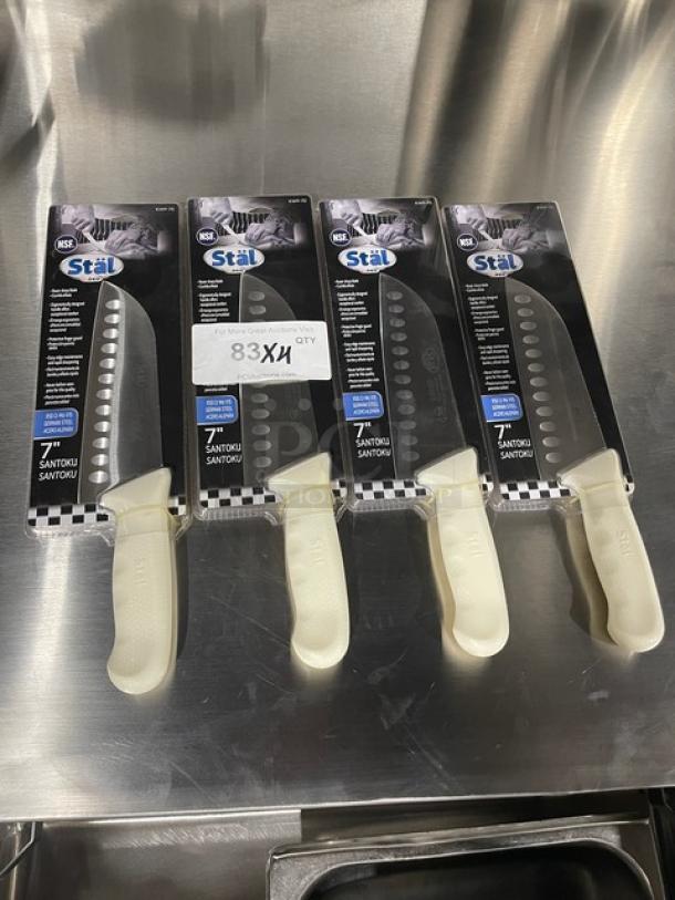 BRAND NEW! Winco Stal Series Commercial High Carbon German Steel 7” Santoku Knife! With White Grip Handle! Model: KWP-70! 4X Your Bid! - Image 2 of 9