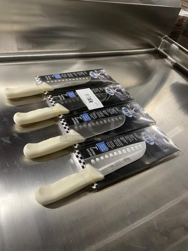 BRAND NEW! Winco Stal Series Commercial High Carbon German Steel 7” Santoku Knife! With White Grip Handle! Model: KWP-70! 4X Your Bid! - Image 3 of 9