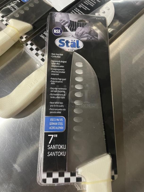 BRAND NEW! Winco Stal Series Commercial High Carbon German Steel 7” Santoku Knife! With White Grip Handle! Model: KWP-70! 4X Your Bid! - Image 5 of 9
