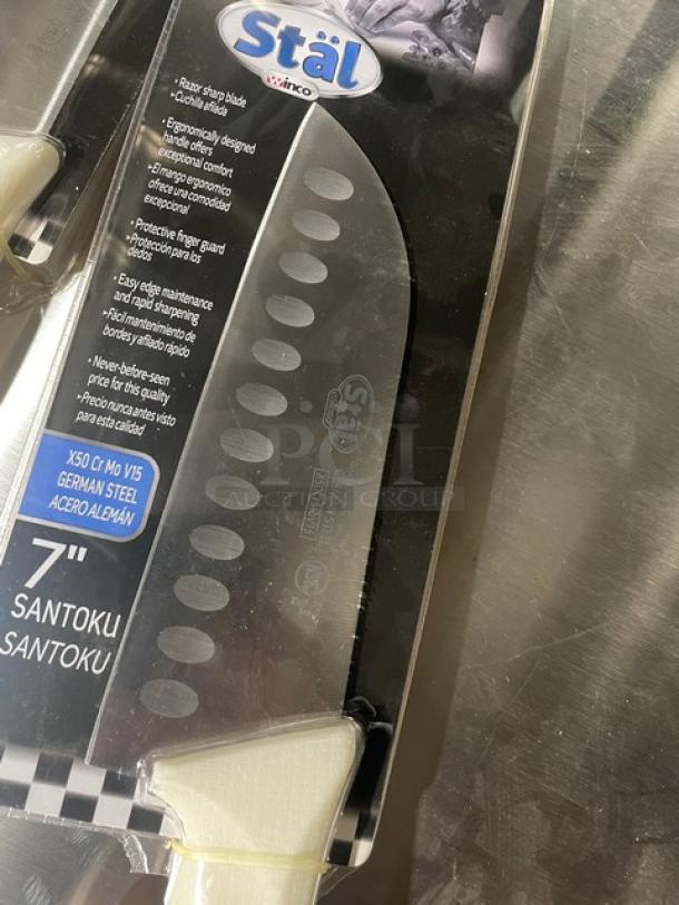 BRAND NEW! Winco Stal Series Commercial High Carbon German Steel 7” Santoku Knife! With White Grip Handle! Model: KWP-70! 4X Your Bid! - Image 8 of 9