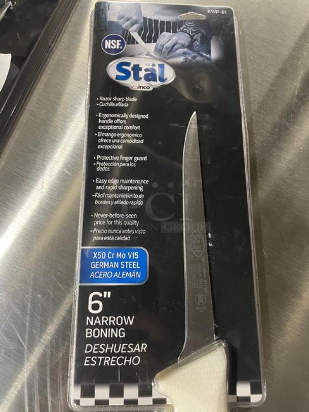 BRAND NEW! Winco Stal Series Commercial High Carbon German Steel 6” Narrow Boning Knife! With White Grip Handle! Model: KWP-61! 4X Your Bid! - Image 6 of 8
