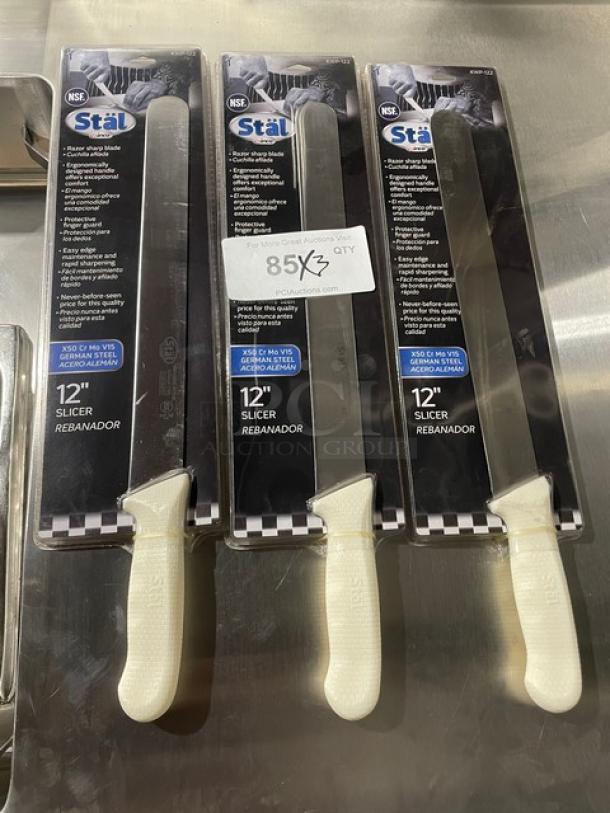 BRAND NEW! Winco Stal Series Commercial High Carbon German Steel 12” Slicer Knife! With White Grip Handle! Model: KWP-122! 3X Your Bid! - Image 2 of 8
