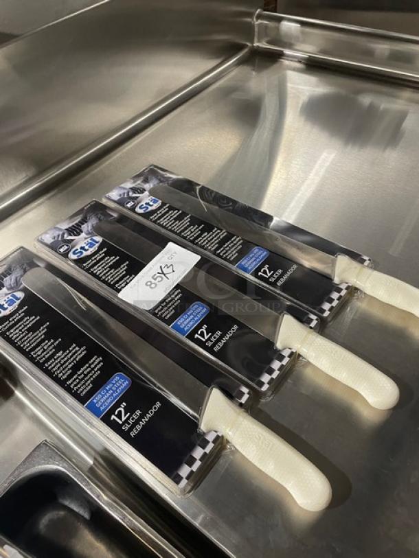 BRAND NEW! Winco Stal Series Commercial High Carbon German Steel 12” Slicer Knife! With White Grip Handle! Model: KWP-122! 3X Your Bid! - Image 3 of 8
