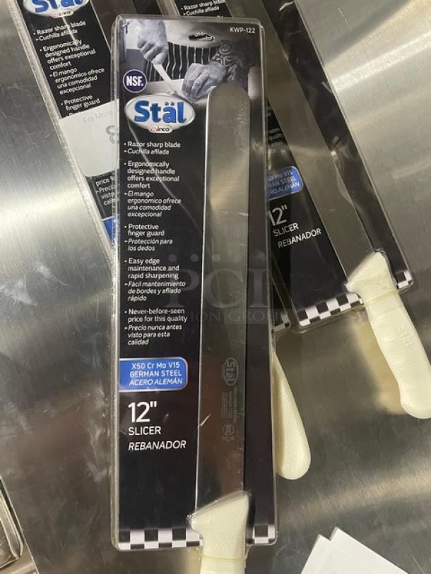 BRAND NEW! Winco Stal Series Commercial High Carbon German Steel 12” Slicer Knife! With White Grip Handle! Model: KWP-122! 3X Your Bid! - Image 5 of 8