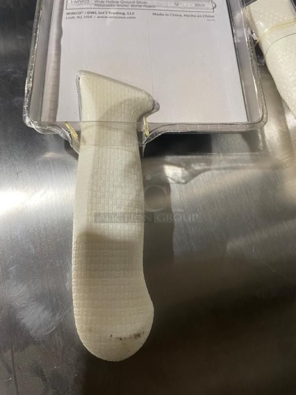 BRAND NEW! Winco Stal Series Commercial High Carbon German Steel 12” Slicer Knife! With White Grip Handle! Model: KWP-122! 3X Your Bid! - Image 8 of 8