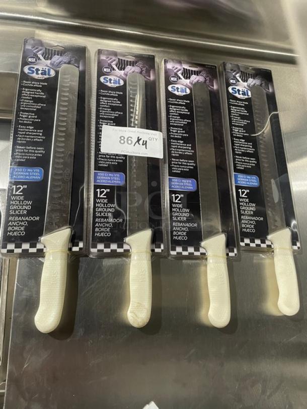BRAND NEW! Winco Stal Series Commercial High Carbon German Steel 12” Wide Hollow Ground Slicer Knife! With White Grip Handle! Model: KWP-123! 4X Your Bid! - Image 2 of 8