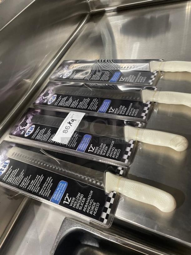 BRAND NEW! Winco Stal Series Commercial High Carbon German Steel 12” Wide Hollow Ground Slicer Knife! With White Grip Handle! Model: KWP-123! 4X Your Bid! - Image 3 of 8