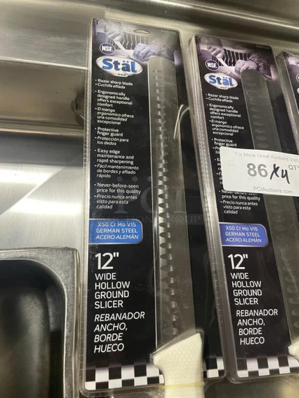 BRAND NEW! Winco Stal Series Commercial High Carbon German Steel 12” Wide Hollow Ground Slicer Knife! With White Grip Handle! Model: KWP-123! 4X Your Bid! - Image 4 of 8