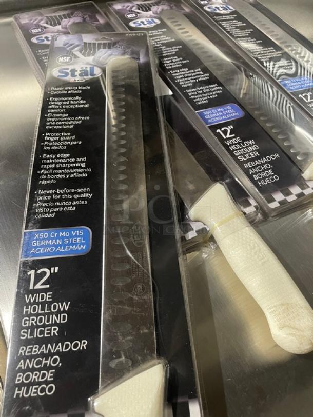 BRAND NEW! Winco Stal Series Commercial High Carbon German Steel 12” Wide Hollow Ground Slicer Knife! With White Grip Handle! Model: KWP-123! 4X Your Bid! - Image 8 of 8