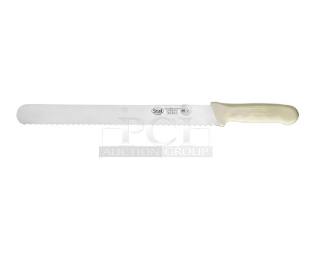 BRAND NEW! Winco Stal Series Commercial High Carbon German Steel 12” Wavy Edge Slicer Knife! With White Grip Handle! Model: KWP-121! 6X Your Bid! - Image 1 of 8