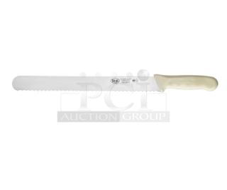 BRAND NEW! Winco Stal Series Commercial High Carbon German Steel 12” Wavy Edge Slicer Knife! With White Grip Handle! Model: KWP-121! 6X Your Bid! - Item #1193900