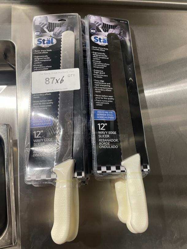 BRAND NEW! Winco Stal Series Commercial High Carbon German Steel 12” Wavy Edge Slicer Knife! With White Grip Handle! Model: KWP-121! 6X Your Bid! - Image 2 of 8