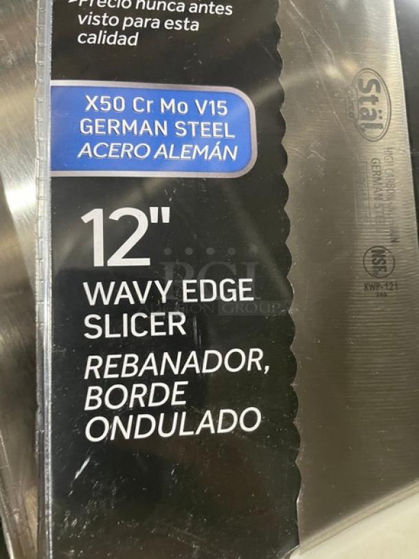 BRAND NEW! Winco Stal Series Commercial High Carbon German Steel 12” Wavy Edge Slicer Knife! With White Grip Handle! Model: KWP-121! 6X Your Bid! - Image 4 of 8