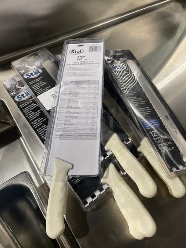 BRAND NEW! Winco Stal Series Commercial High Carbon German Steel 12” Wavy Edge Slicer Knife! With White Grip Handle! Model: KWP-121! 6X Your Bid! - Image 8 of 8
