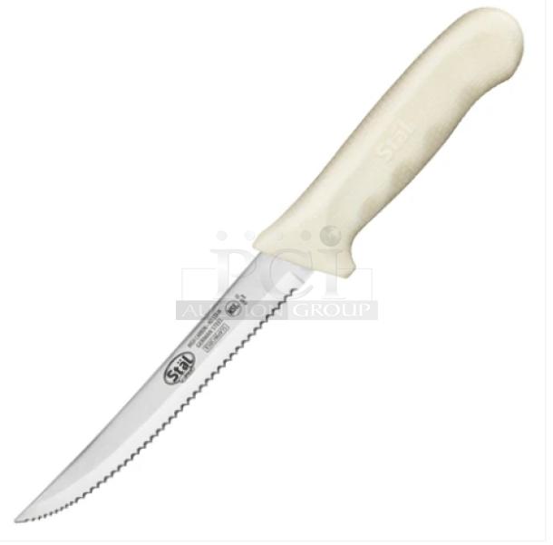 BRAND NEW! Winco Stal Series Commercial High Carbon German Steel 5-1/2” Serrated Edge Utility Knife! With White Grip Handle! Model: KWP-50! 11X Your Bid! - Image 1 of 8