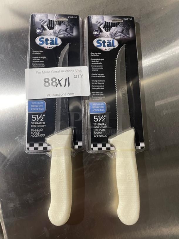 BRAND NEW! Winco Stal Series Commercial High Carbon German Steel 5-1/2” Serrated Edge Utility Knife! With White Grip Handle! Model: KWP-50! 11X Your Bid! - Image 2 of 8