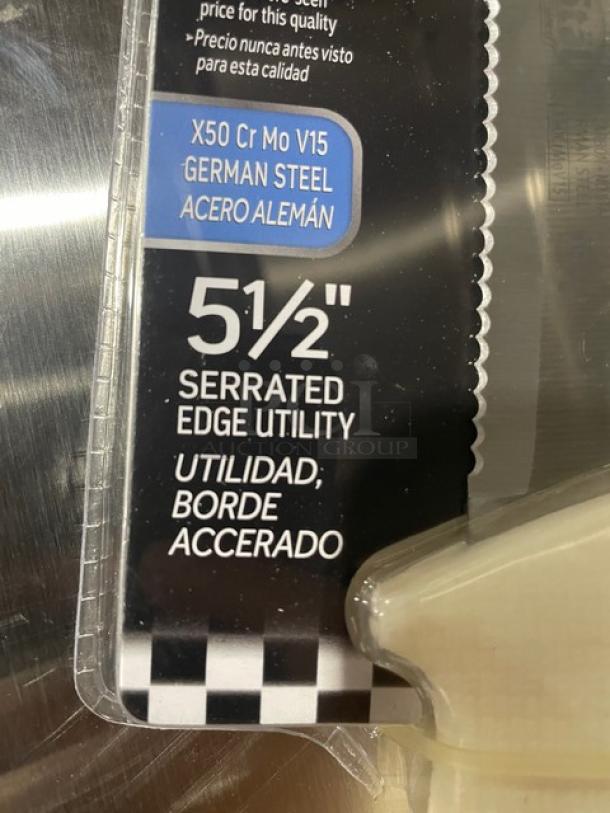 BRAND NEW! Winco Stal Series Commercial High Carbon German Steel 5-1/2” Serrated Edge Utility Knife! With White Grip Handle! Model: KWP-50! 11X Your Bid! - Image 4 of 8
