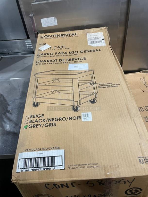 BRAND NEW! Continental Commercial Gray Heavy Duty 2-Tier Utility Cart! Model: 5800GY! - Image 2 of 6